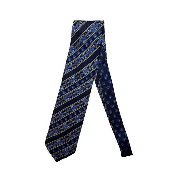 5-98 VERSACE Tie Baroque Logo 100% Silk Blue